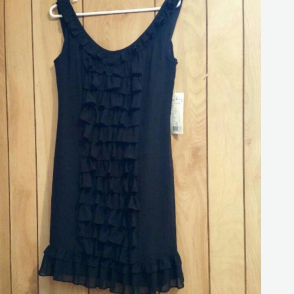 Joseph ribkoff black silky ruffle dress